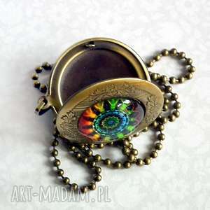 kolorowa mandala oryginalny otwieralny naszyjnik, sekretnik medalion brąz