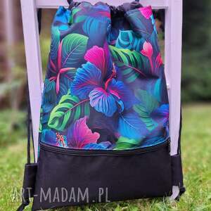 workoplecak hibiskusy, kolorowey plecak, kwiatowy wzor, nieprzemakalny