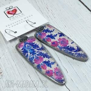 KOLCZYKI DECOUPAGE, kwiaty, wakacje, vintage, żywica