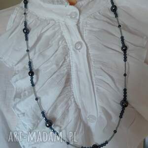 naszyjnik korale perłowe długi sznur pereł szare grafitowe perły korale