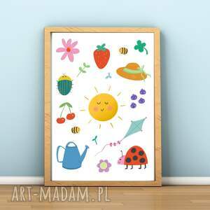 lato kolorowy plakat ilustracja do pokoju dziecka słońce księżyc, biedronka