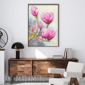 malgorzata domanska magnolia A2 akwarela kwiaty, sztuka akwarele, oryginalny