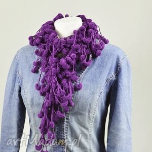 handmade szaliki pom - pon scarf - fioletowy