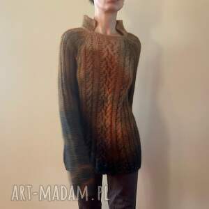 handmade swetry sweter wełniany rudy&brąz