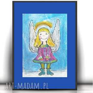 handmade pokoik dziecka aniołek dekoracja do pokoju dziewczynki, akwarela z aniołkiem