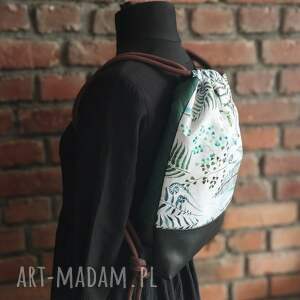 ręcznie zrobione wodoodoporny worko - plecak dla kobiet paprocie zieleń worek