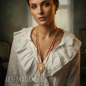 naszyjnik wielorzędowy z kameą w stylu vintage - beżowy boho choker koralikami