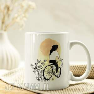 kubeczek na dobry dzień dla kobiety kobieta rowerze, ceramika, prezent