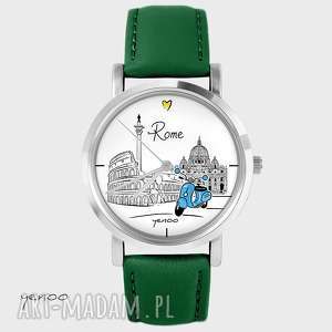 zegarki zegarek - rzym skórzany, zielony, bransoletka, podróże