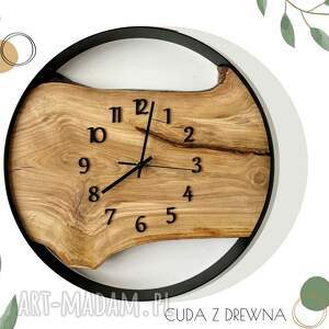 zegary zegar w metalowej obręczy z dębową deską 50 cm, drewniany