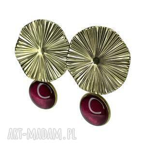 złocone kolczyki z rozetą i detalem w odcieniu wina e58/4, maksymalistyczne