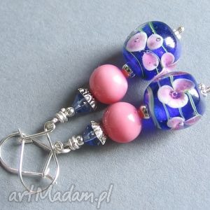 kwiatowe lampwork kolczyki srebro, prezenty na święta