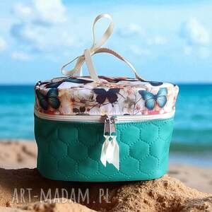 Kosmetyczka PIGUŁA - szmaragdowe motyle, kuferek, etui