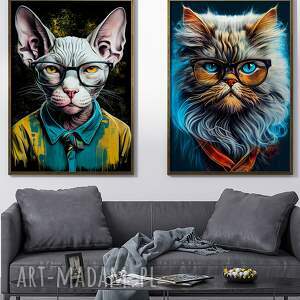 handmade dekoracje 2 plakaty 50x70 cm - portret kota hipsterskiego - zigi i teo
