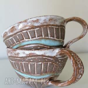 handmade ceramika dwa kubki "pastelowo - wzorkowo"