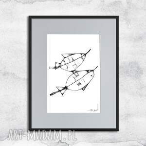 Prezent z ramą - RYBY - nr 10, grafika czarno biała