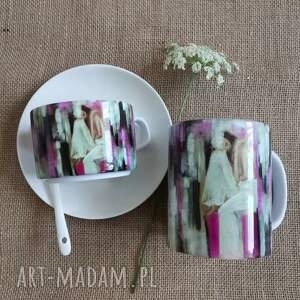 zestaw kubek filiżanka - kolor kobiety różowy obrazy na porcelanie prezent