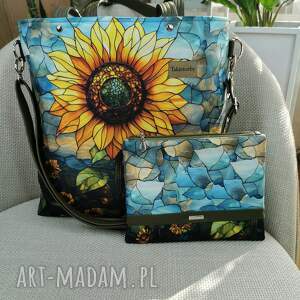 Prezent Torebka damska shopperka z kosmetyczką - słoneczniki