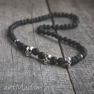 handmade męska naszyjnik męski: black lava & skulls II