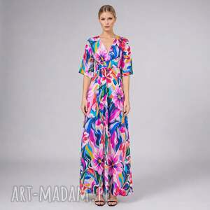 Suknia maxi Bloom Magdalena - rozkloszowana, dekolt V