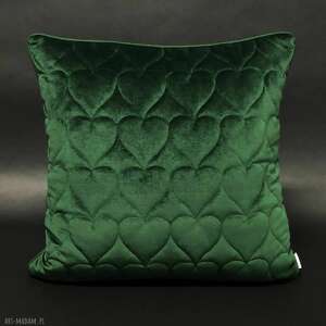 ręcznie wykonane poduszki poduszka velvet serca butelkowa zieleń 45x45cm