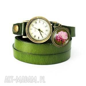 handmade bransoletka, zegarek - retro lato oliwkowy, skórzany
