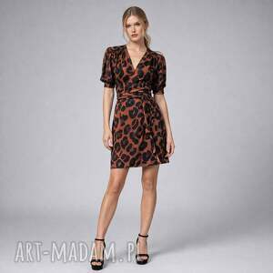 Kelly mini - w panterkę - kopertowa sukienka, efektowna