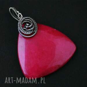 Gaja - duży z różowym agatem, różowy agat, trójkątny wisior