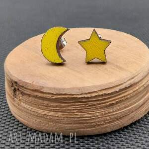 kolczyki drewniane księżyc i gwiazda
