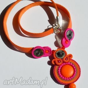 handmade naszyjniki pink and orange - naszyjnik soutache