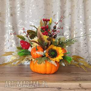 jesienna dekoracja na dyni stroik jesienny z dyniami, dekoracje jesienne