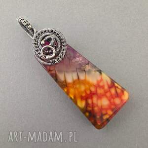Wisiorek Maya - ognisty agat w oksydowanym srebrze (wire wrap)