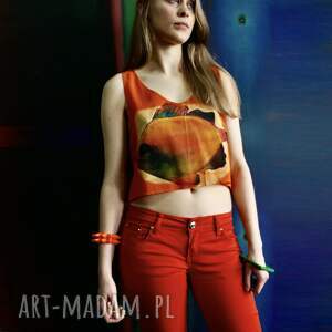 top jedwabny bardzo pomarańczowy ryba, moda, slowfashion rękodzieło artfashion