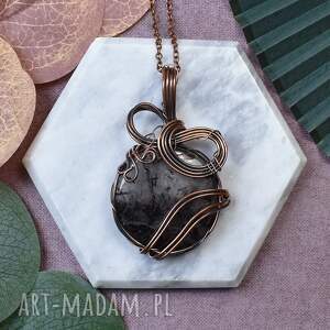 miedziany wisiorek wire wrapping z kwarcem rutylem #209, biżuteria boho