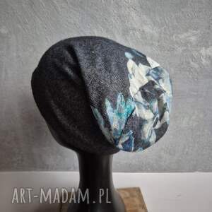 Czapka delikatna Smerfetka z motywem kwiatowym miękka rozciągliwa