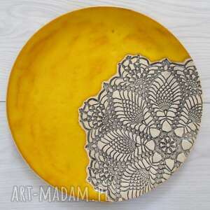 ręczne wykonanie ceramika żółty talerz z koronką