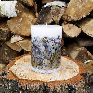 świeczniki ręcznie robiona świeca botaniczna z suszonymi kwiatami niezapominajki