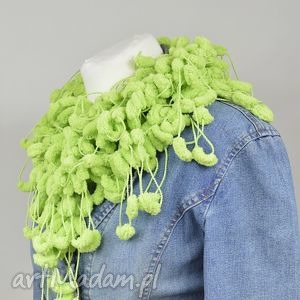 pom - pon scarf pistacja, szalik apaszka, zielony, oryginalny, owijak