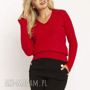 ręcznie zrobione swetry cienki i ciepły sweter w serek - swe243 czerwony mkm