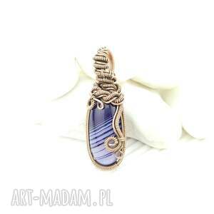 Wisiorek z fioletowym agatem - miedź, wire wrapping
