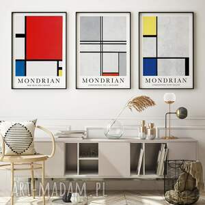 zestaw 3 plakatów a la mondrian - format 50x70 cm, plakaty geometryczne