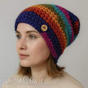 kolorowa gruba czapka smerf ręcznie robiona