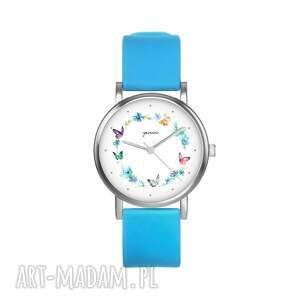 zegarek mały - kolorowy wianek silikonowy, niebieski motyl dla niej