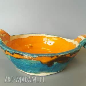 paterka ceramiczna głęboka, miska dekoracyjna z uszkami, ceramika artystyczna