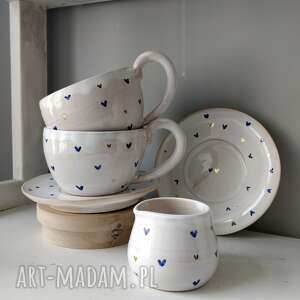 handmade ceramika zestaw dwóch filiżanek i dzbanuszka 7
