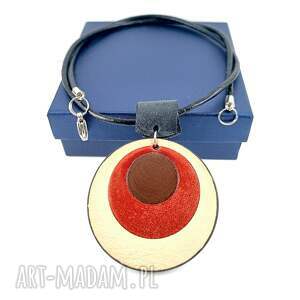 PMPB Style - naszyjnik z naturalnej skóry, okrągła zawieszka z beżem, brązem