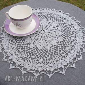 jasna szara serwetka 34cm, serweta na szydełku, ażurowa vintage, vintage home