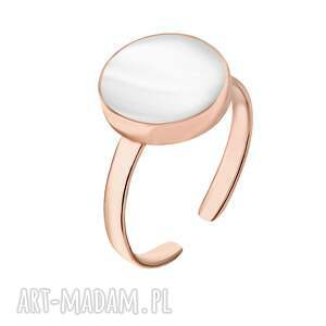 pierścionek z różowego złota perłowym kołem, masa perłowa, uniwersalny