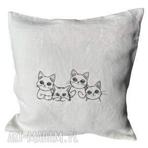 handmade poduszki poduszka lniana 40x40 cm z haftem koty wkład gratis