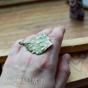 pierścionek brzoza zieleń - pierścionek z prawdziwego liścia
